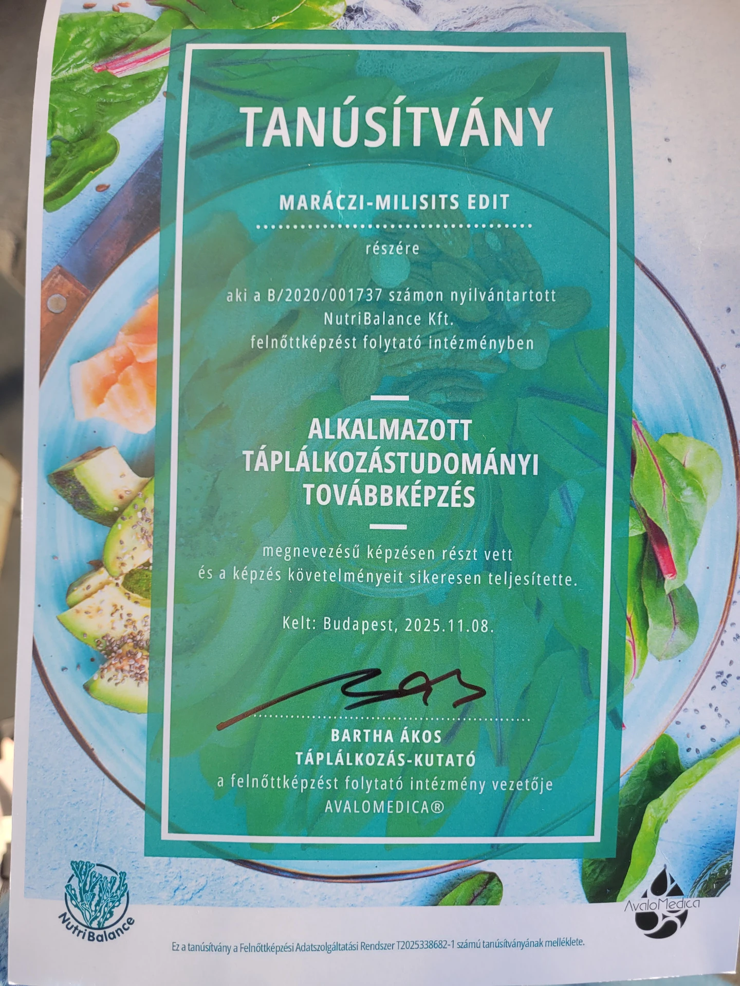 Alkalmazott táplálkozástudományi tanúsítvány
